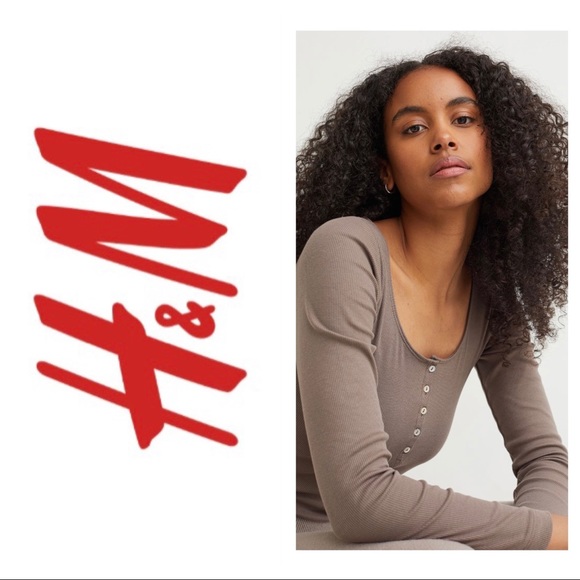 H&M Tops - NWT H&M Ribbed Henley Shirt - dark taupe